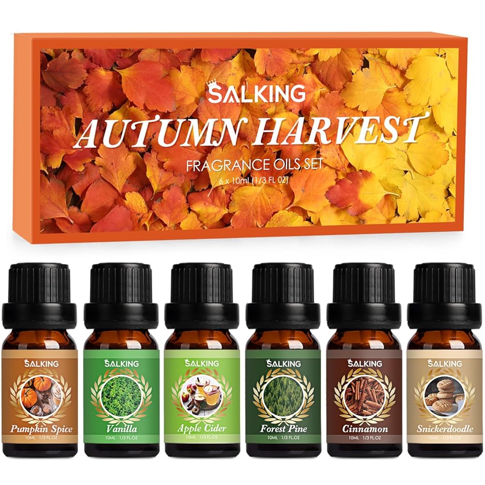 SALKING Nature Fragrance Oils, Premium Essential Oil for Diffuser, Scented Oil Gift Set for Soap Candle Making - Pine, Ocean Breeze, Rain, Fresh Cut Grass, Wildflowers, Mountain Air