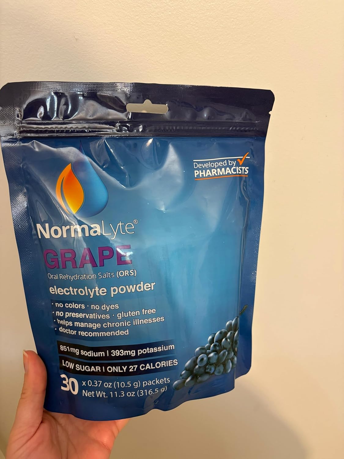 NormaLyte Grape | Electrolyte Powder Packets | Sodium & Potassium Hydration Drink Mix | 30 Count | No Dyes, No Stevia