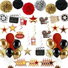 47 PCS Movie Party Decorations Kit Now Showing Banner Hanging Swirls Balloons for Movie Themed Wedding Bridal Baby Shower Birthday Parties