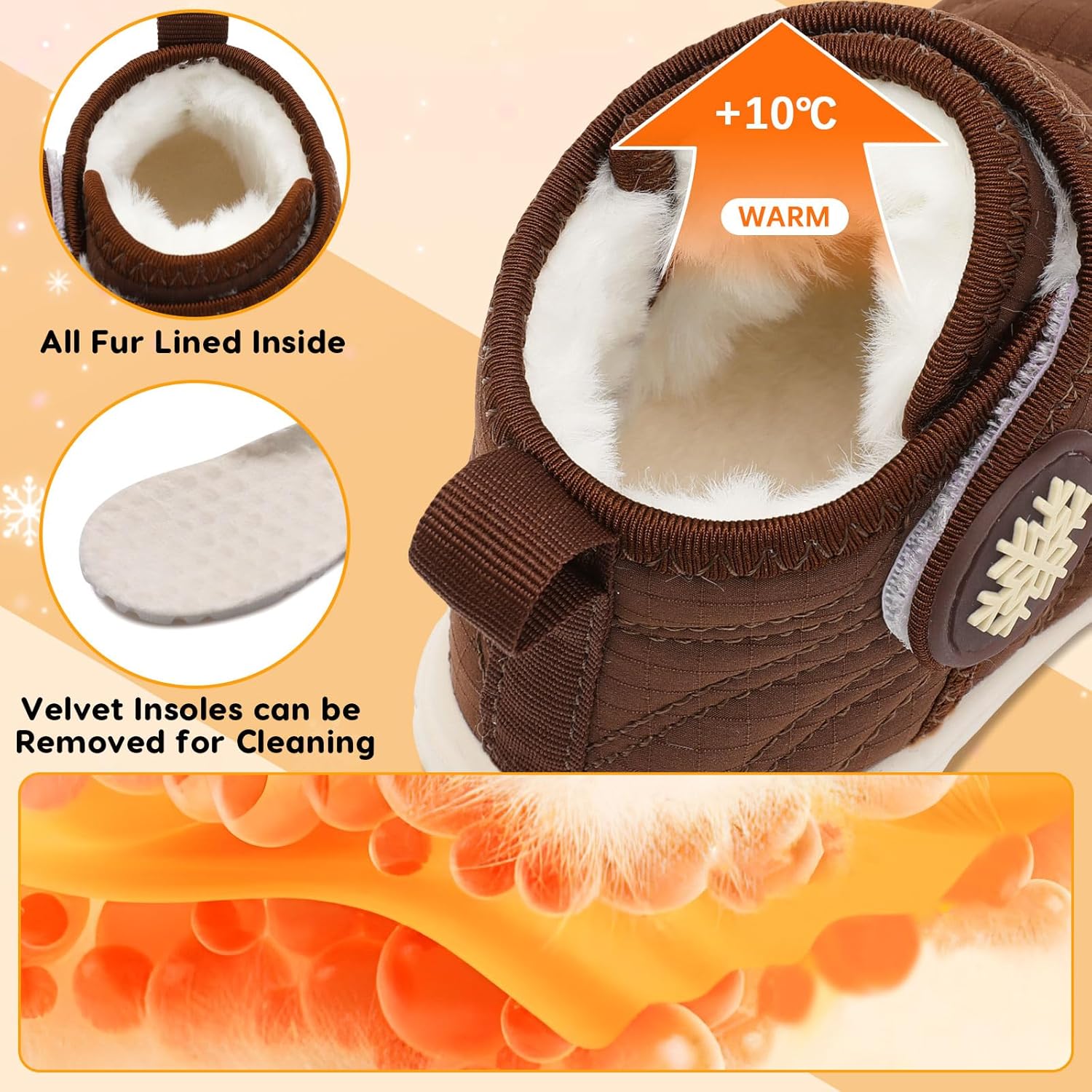 BARERUN Barefoot Baby Boys Girls Boots Warm Winter House Shoes for Toddler Girls Boys Waterproof Fleece Kids Snow Boots Faux Fur Infant Booties Walking Shoes for Indoor Outdoor - Image 4