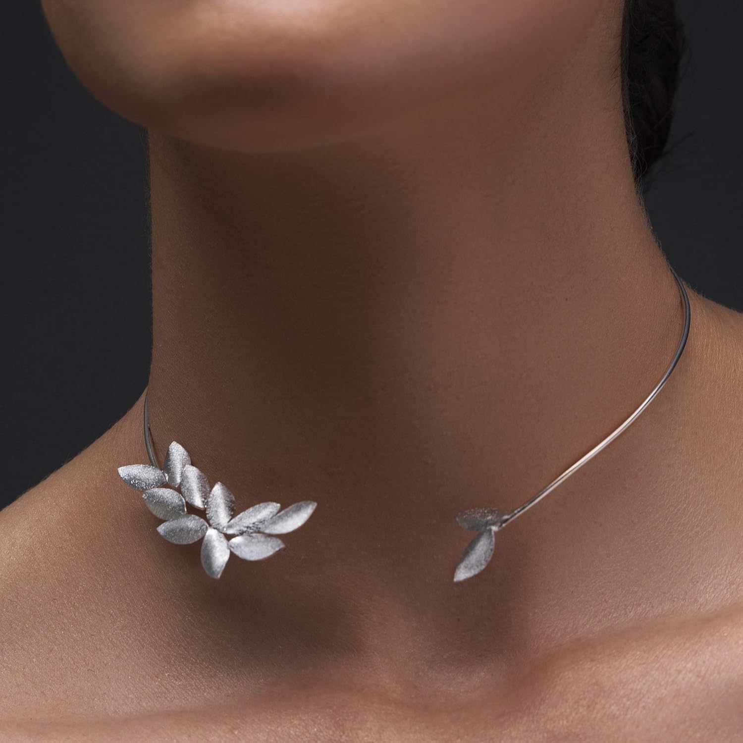 925 Sterling Silver Choker Necklace for Women - Olive Leaves Motif Inspired by Mediterranean Heritage, Adjustable Sizing, a Modern Statement Piece, Handmade by Emmanuela