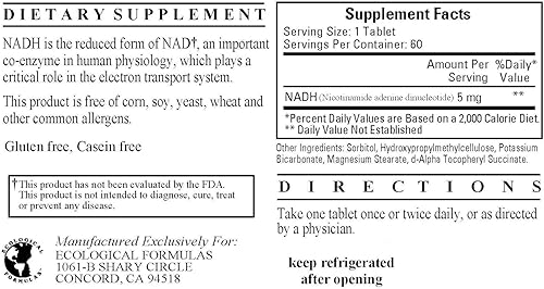 Miniatura 2 de NADH 5 mg 60 comprimidos - 2 Pack - Fórmulas ecológicasInvestigación cardiovascular