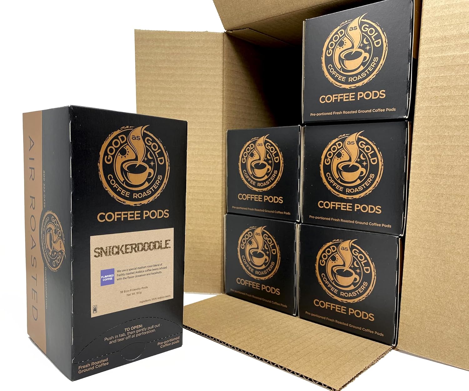 SNICKERDOODLE COFFEE PODS - Good As Gold Coffee - (6 PACK WHOLESALE SPECIAL - 18ct Boxes)
