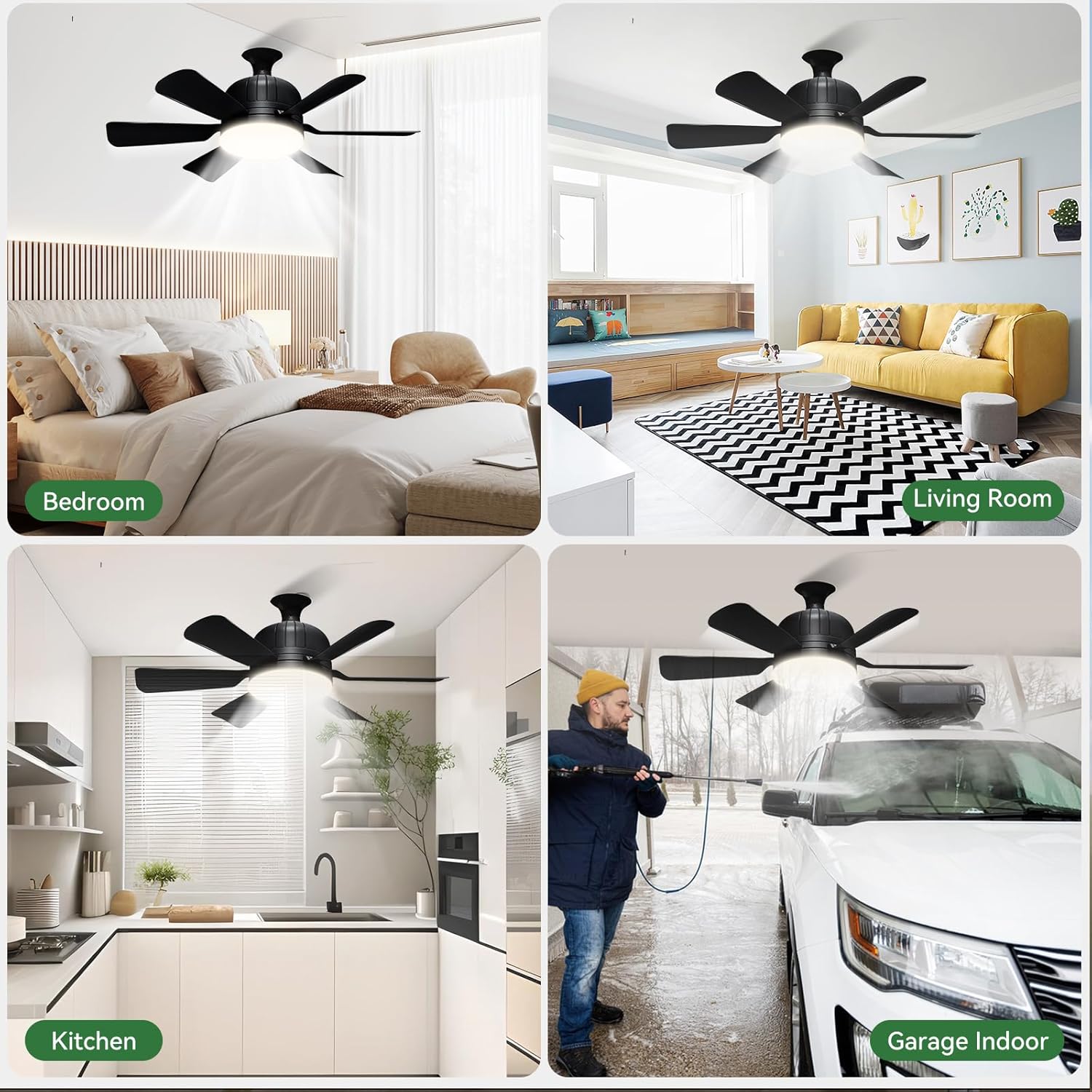 Socket Fan Light with Remote Control - socket ceiling fan 18-in ceiling fans with lights and remote Ideal for Bedroom Kitchen Dining Room and Living Room balcony Garage restaurant shop indoor.(black)