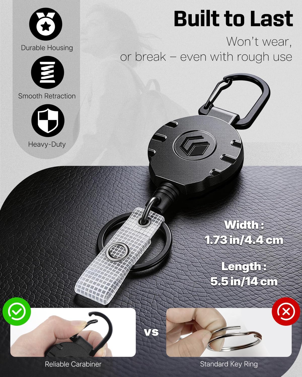 Uniclife 10 Pack Retractable Keychain Heavy Duty Carabiner Badge Holder Tactical ID Badge Reel for up to 8 oz with Stainless Steel 31.5 Inch Steel Wire Rope Retractable Lanyard Clip and Key Ring
