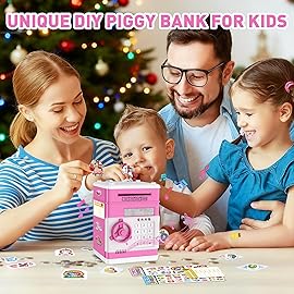 JUNEU Piggy Bank for Kids, 3 4 5 6 7 8 Year Old Girl Toys, Electronic Money Saving Box for Kids, Mini ATM Coin Bank, Birthday Gifts for Girls, Cool Stuff, Ideas, White Elephant Gifts