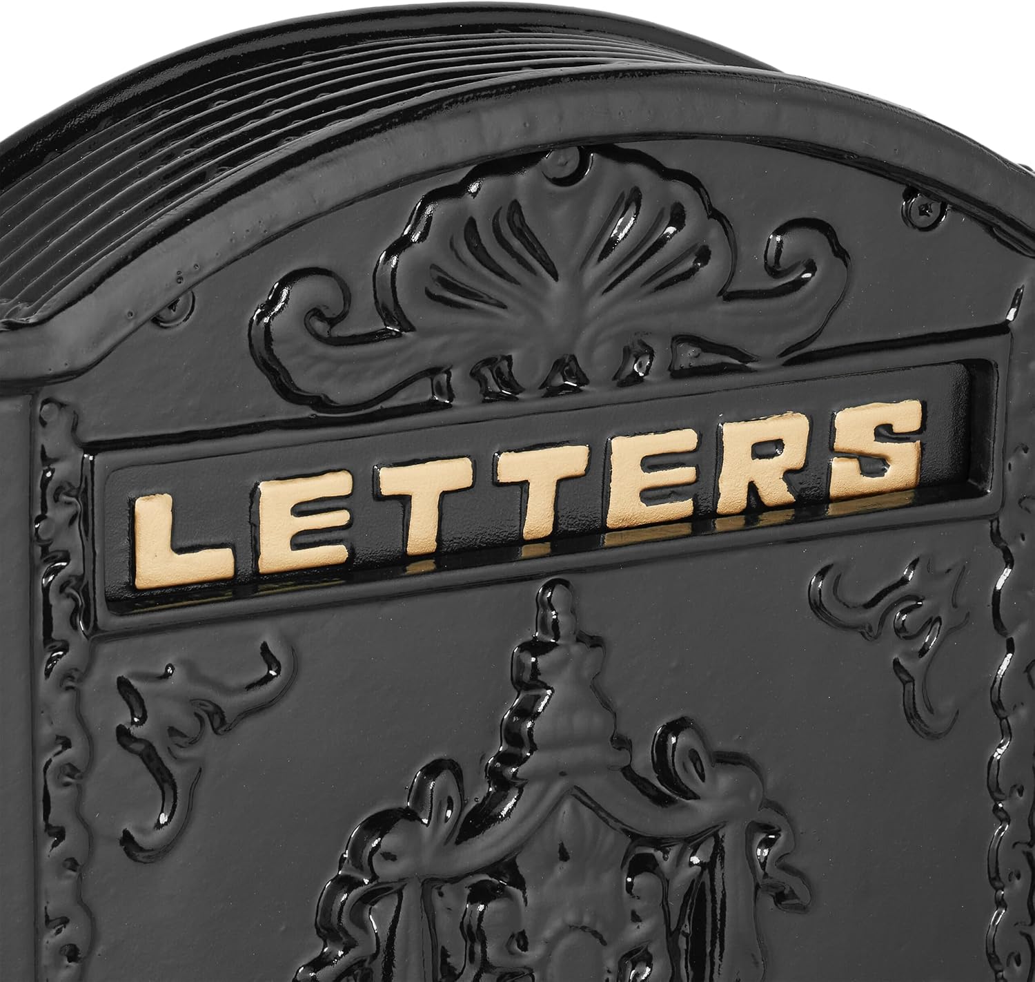 Relaxdays Vintage Ornate Post Box H 42 x W 28 x D 10 cm A4 Letter Slot 2 Keys Black/Gold