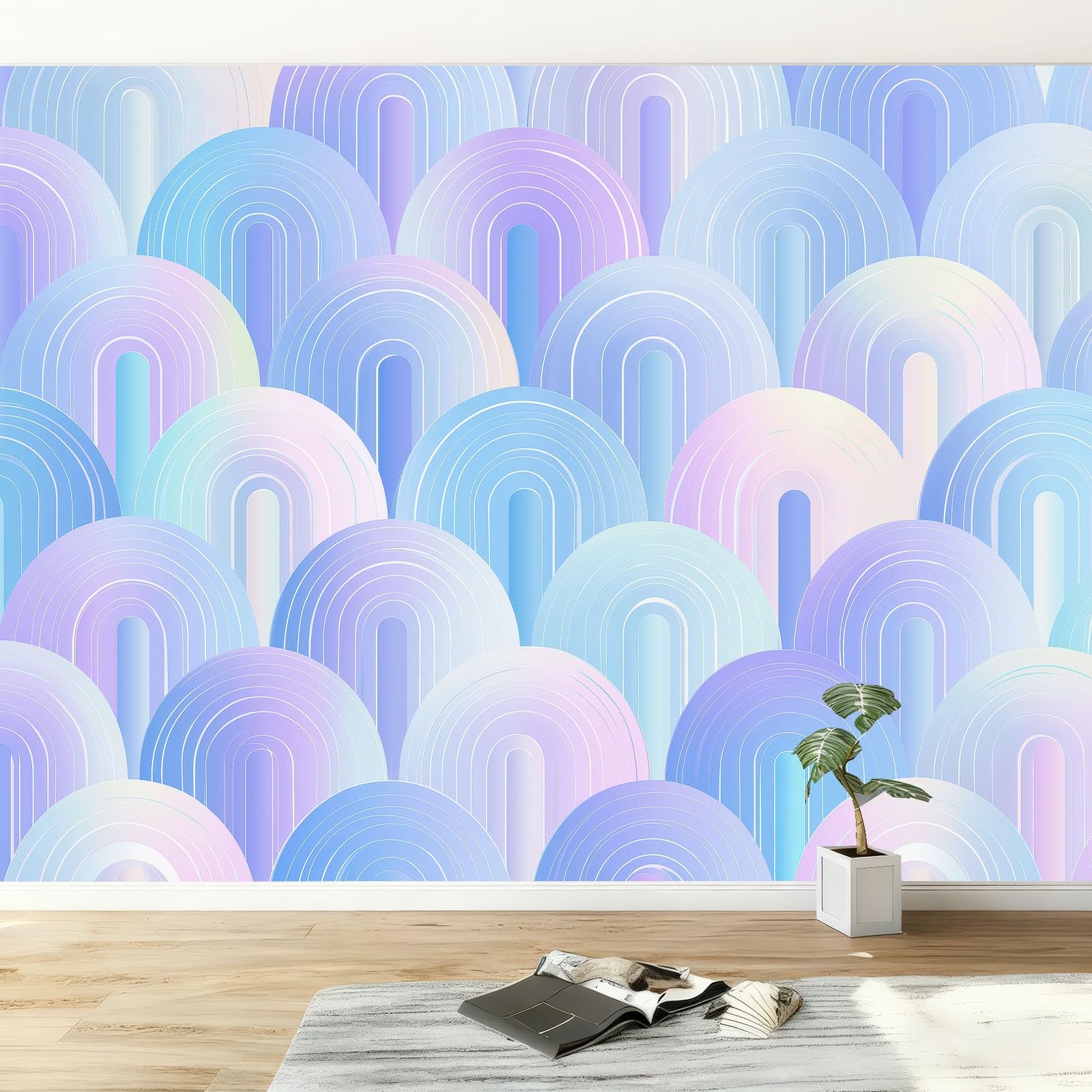Papier Peint Panoramique Art Déco 350x256 cm Arc-en-ciel Géométrique pour Chambre
