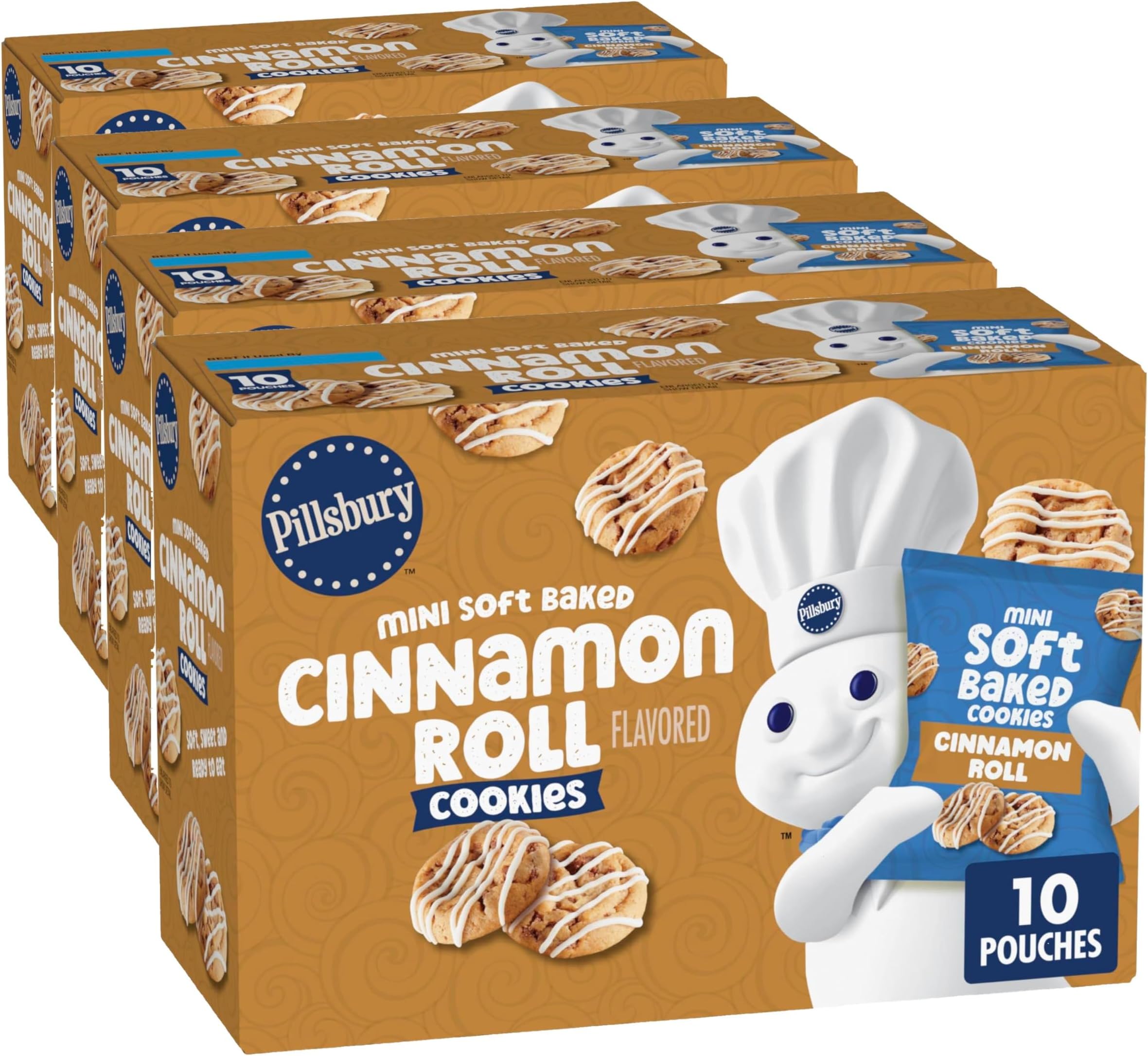 Pillsbury Mini Soft Baked Cinnamon Roll Flavored Cookies, 10 Count, (Pack of 4)