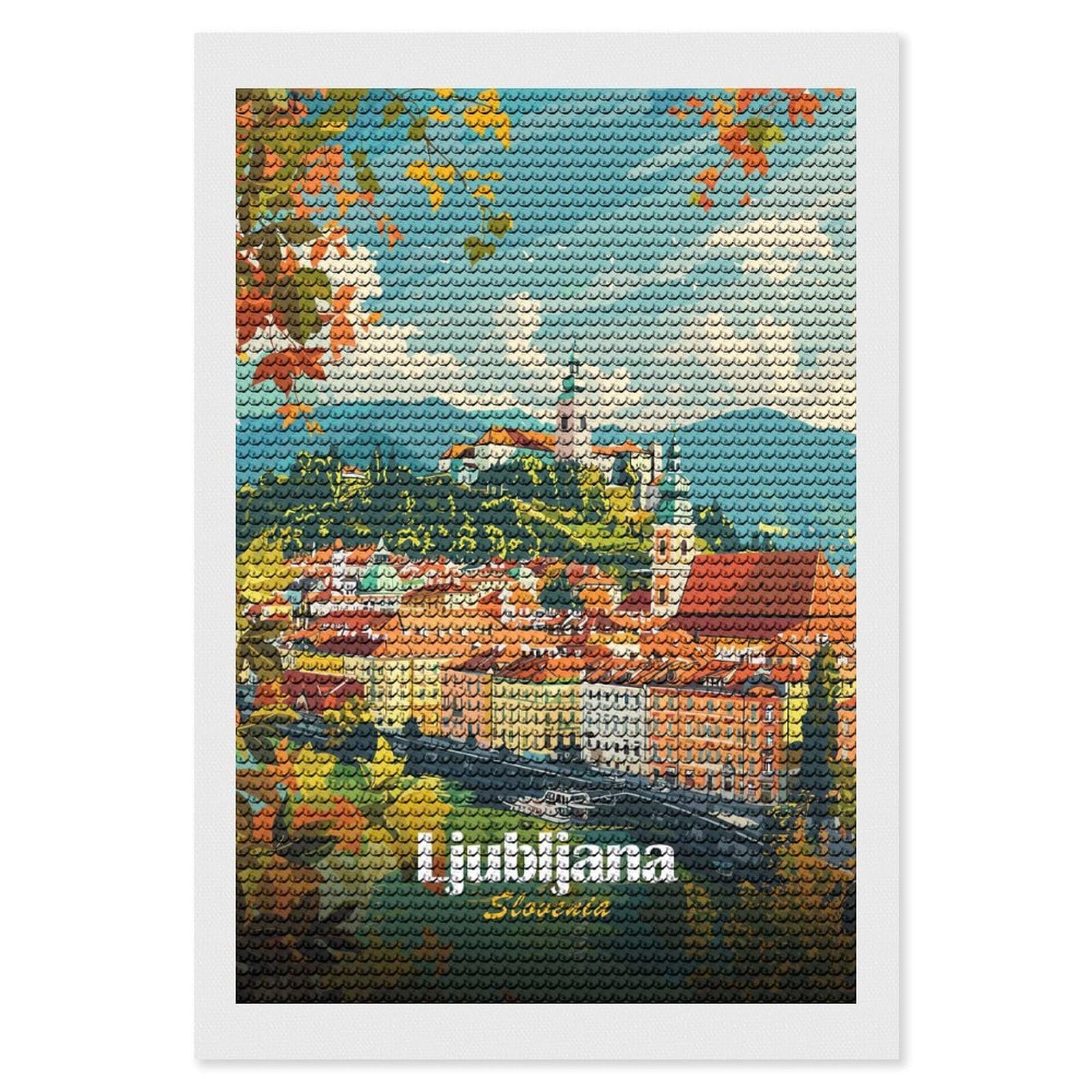 Junmoney Ljubljana, Slovenia Cityscape Diamond Painting Set 8"x12", for Beginners, Modern Decor, Simple to Start, Gift Idea, Pleasing Wall Art Project