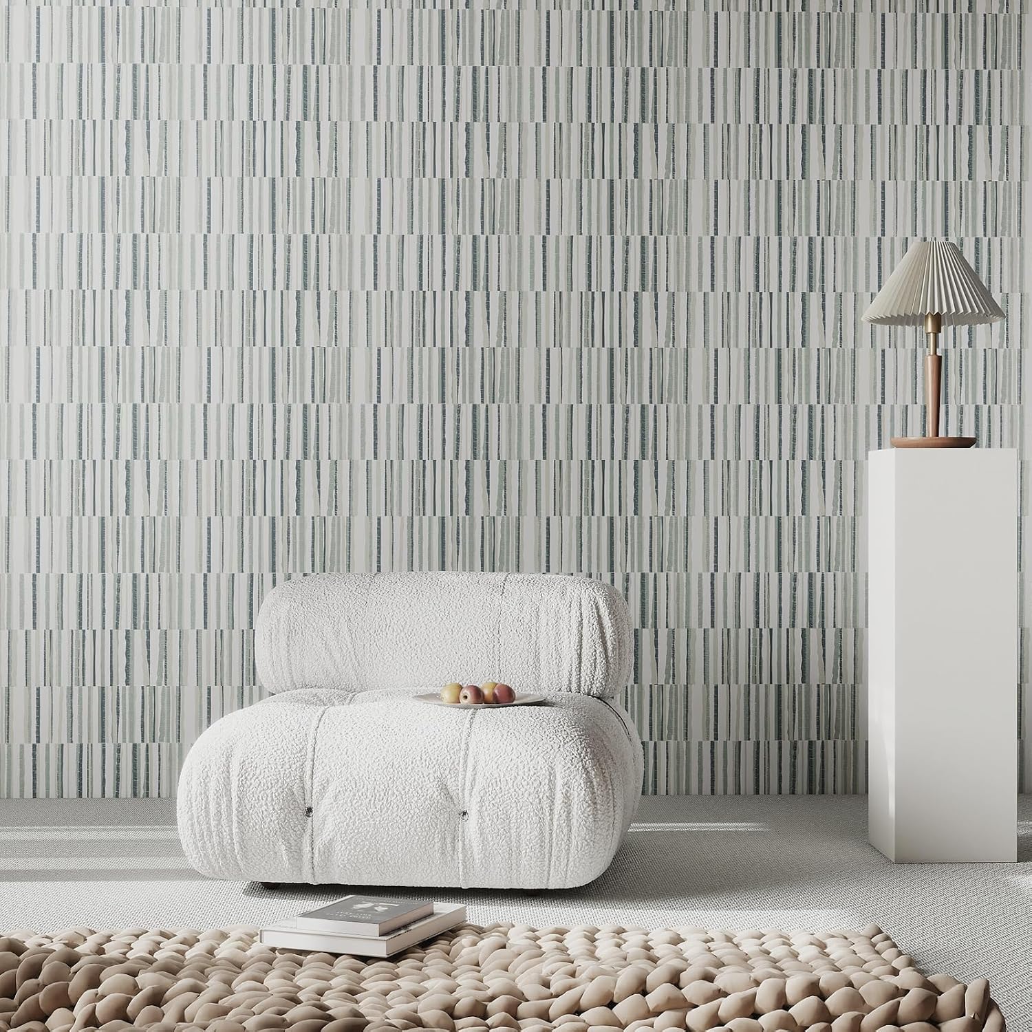 Hopepak Modern Peel and Stick Wallpaper 17.3" x 200" Boho Stripe Wallpaper Waterproof Geometric Contact Paper Removable Self Adhesive Wall Paper for Bathroom Bedroom Shelf Cabinet Decor Vinyl