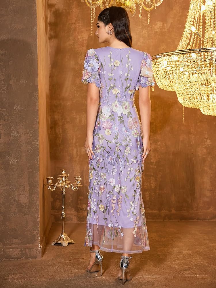 3d embroidered dress Women's Floral Embroidery Ruffle Sleeve Fishtail Lace Bodycon Party Cocktail Mini Dress(Multi-Purple,S) : Clothing, Shoes & Jewelry Wedding Dinner Dress Styles swing dress vintage Fabric has no stretch Color:Whisper Green
