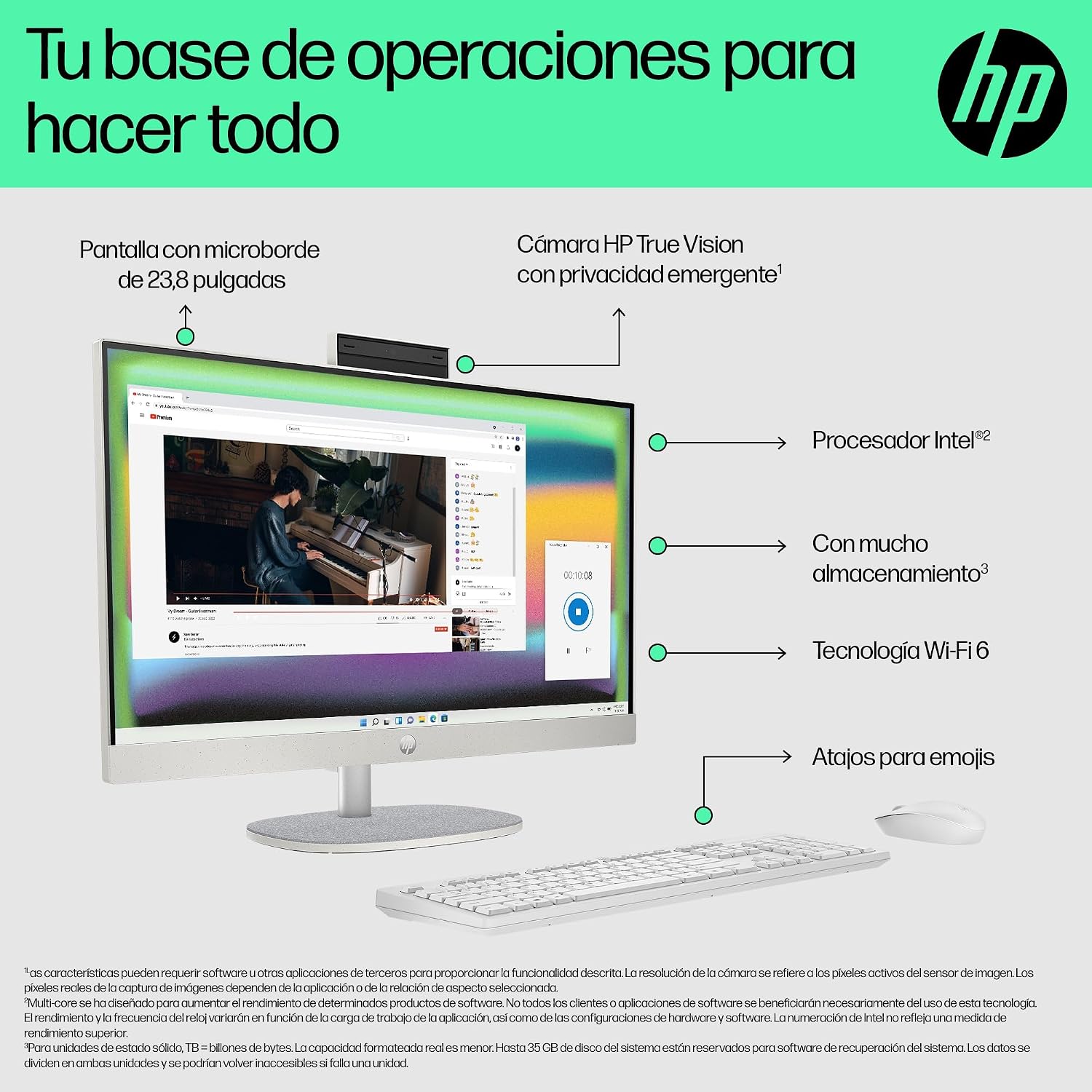 HP All-in-One 24-cr0117ns – Ordenador de sobremesa 23,8″ Full HD con cámara, Teclado y ratón inalámbricos (Intel Core i5-1335U, 16GB RAM, 512GB SSD, Windows 11 Home) Blanco 4
