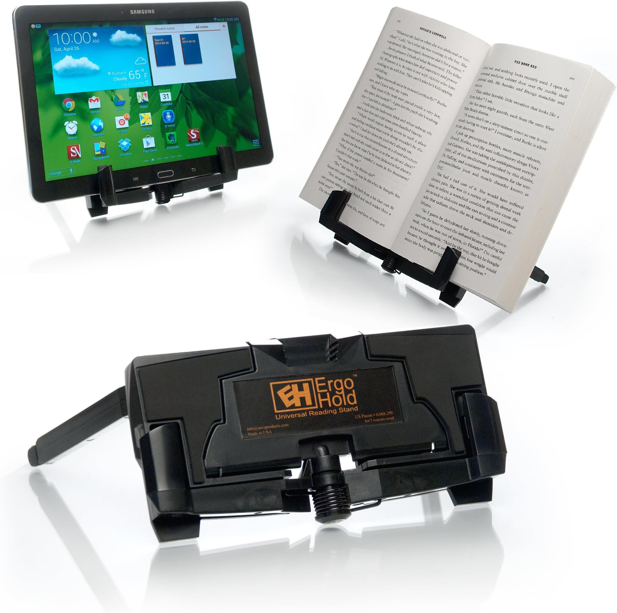 ASVS Products Ergohold Universal Stand: Tablet, Book Stand, E-Reader and Book Holder, Read, Watch Videos Hands-Free.