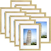 SESEAT 8x10 Picture Frame Set of 10, Display Pictures 5x7 with Mat or 8x10 Prints without Mat, Wall Mounting or Tabletop, Gold