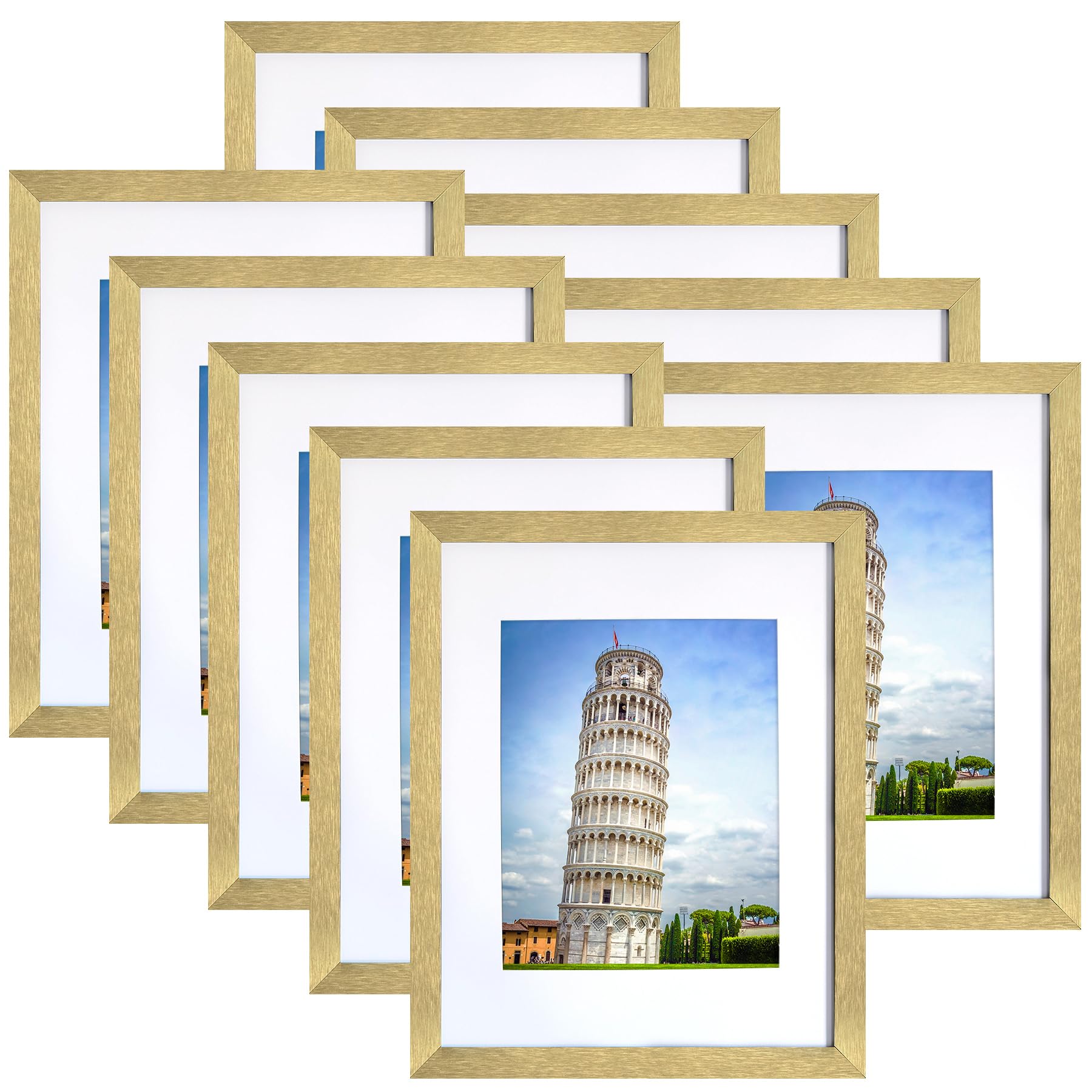 Photo 1 of SESEAT 11x14 Picture Frame Set of 10, Display Pictures 8x10 With mat or 11x14 Prints Without Mat, Wall Mounting, Gold