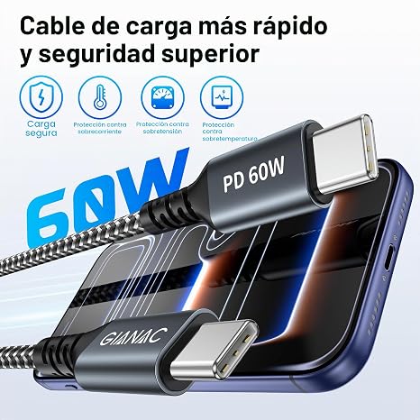 USB C Cable Fast Charging [3Pack 2M] 60W PD USB C to USB C Cable for iPhone