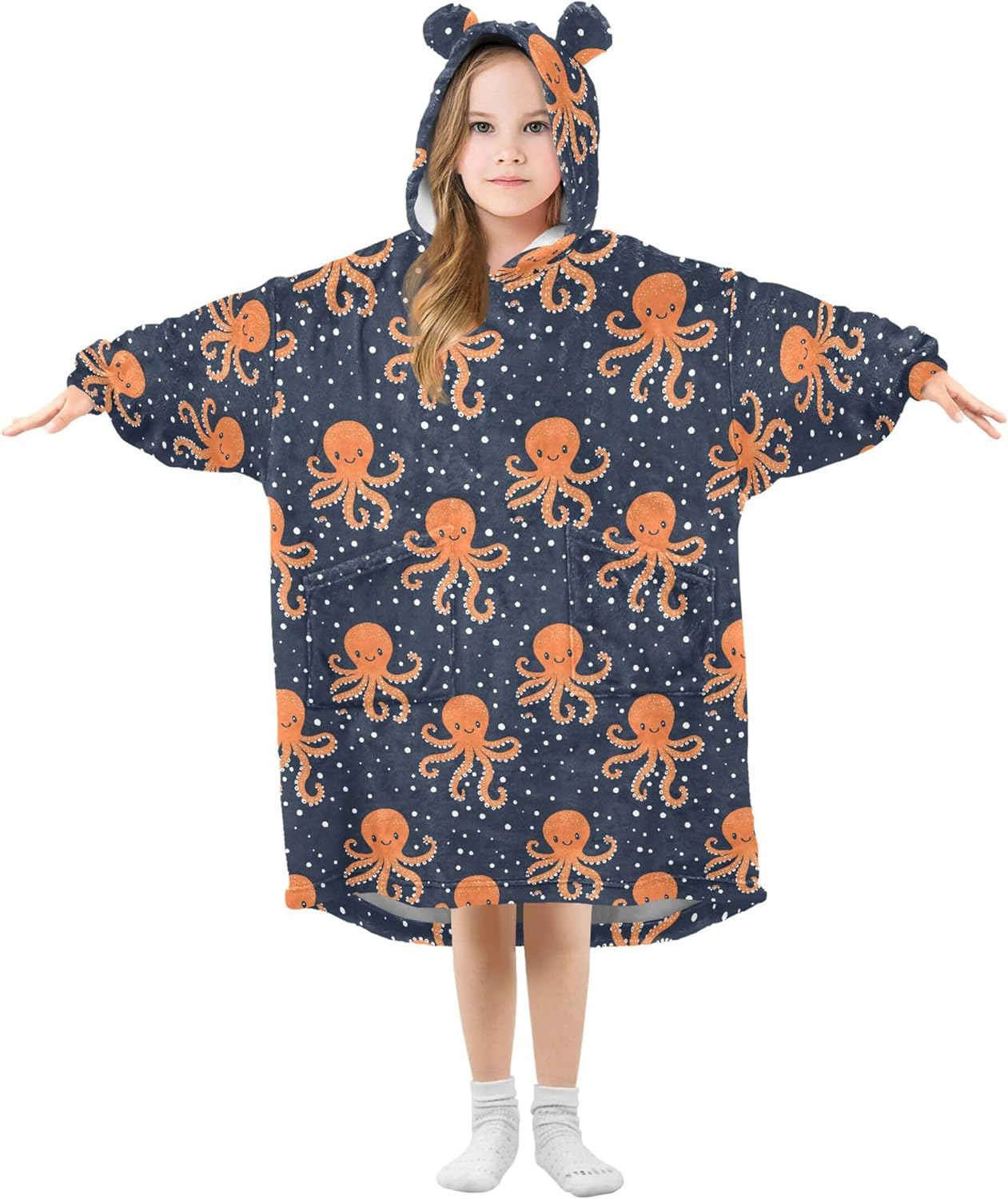 Cute Octopuse Kids Wearable Blanket Hoodie with Pocket and Sleeves for Toddlers, Cute Hoodies Girls Boys B0404159