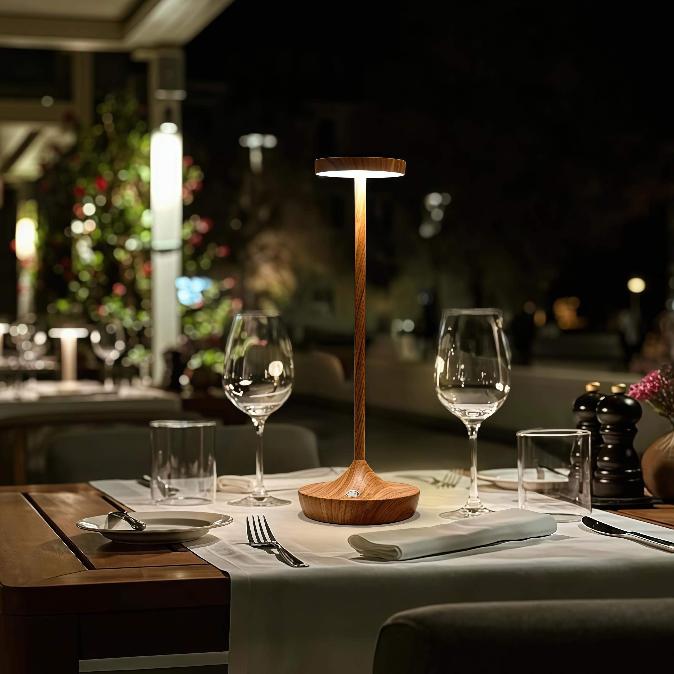 Lámpara de mesa inalámbrica recargable, luz LED de 6000 mAh, funciona con pilas, portátil, táctil, regulable, impermeable, para patio, bar, restaurante, comedor (patrón de bambú)
