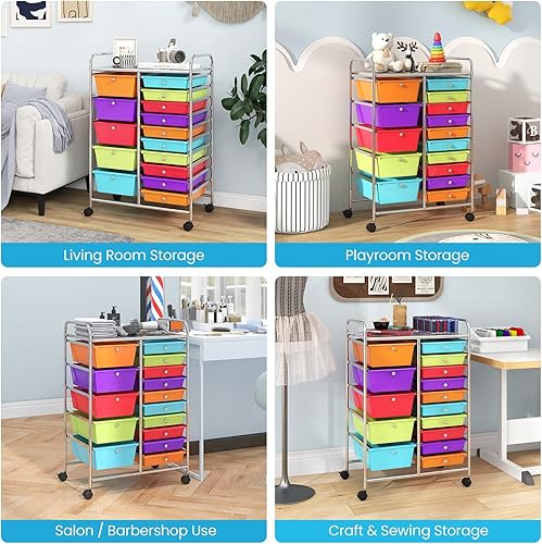 Vista 24 de Carro de almacenaje, de Giantex, con ruedas, para oficina, para guardar papeles, transparente, Transparente