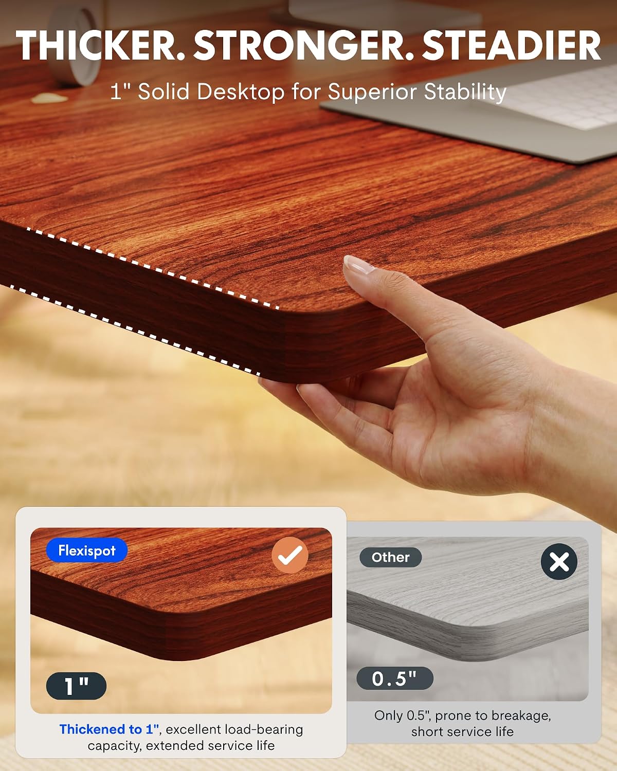  EN1 40"x24" One-Piece Standing Desk, Mahogany thumbnail