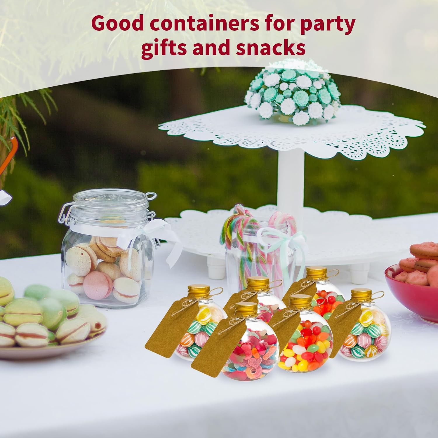25 Pieces 6 oz Spherical Plastic Potion Bottles Ball Shape Sand Art Bottles with Funnel Christmas Cocktail Ornament Balls Candy Jar for DIY Wedding Party Crafts Decoration(Gold, Aluminum Cap)