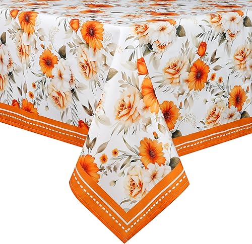 Mantel floral de otoño, impermeable, rectangular, color naranja, resistente a las manchas, para mesa de cocina, fiesta, picnic, cena, decoración de
