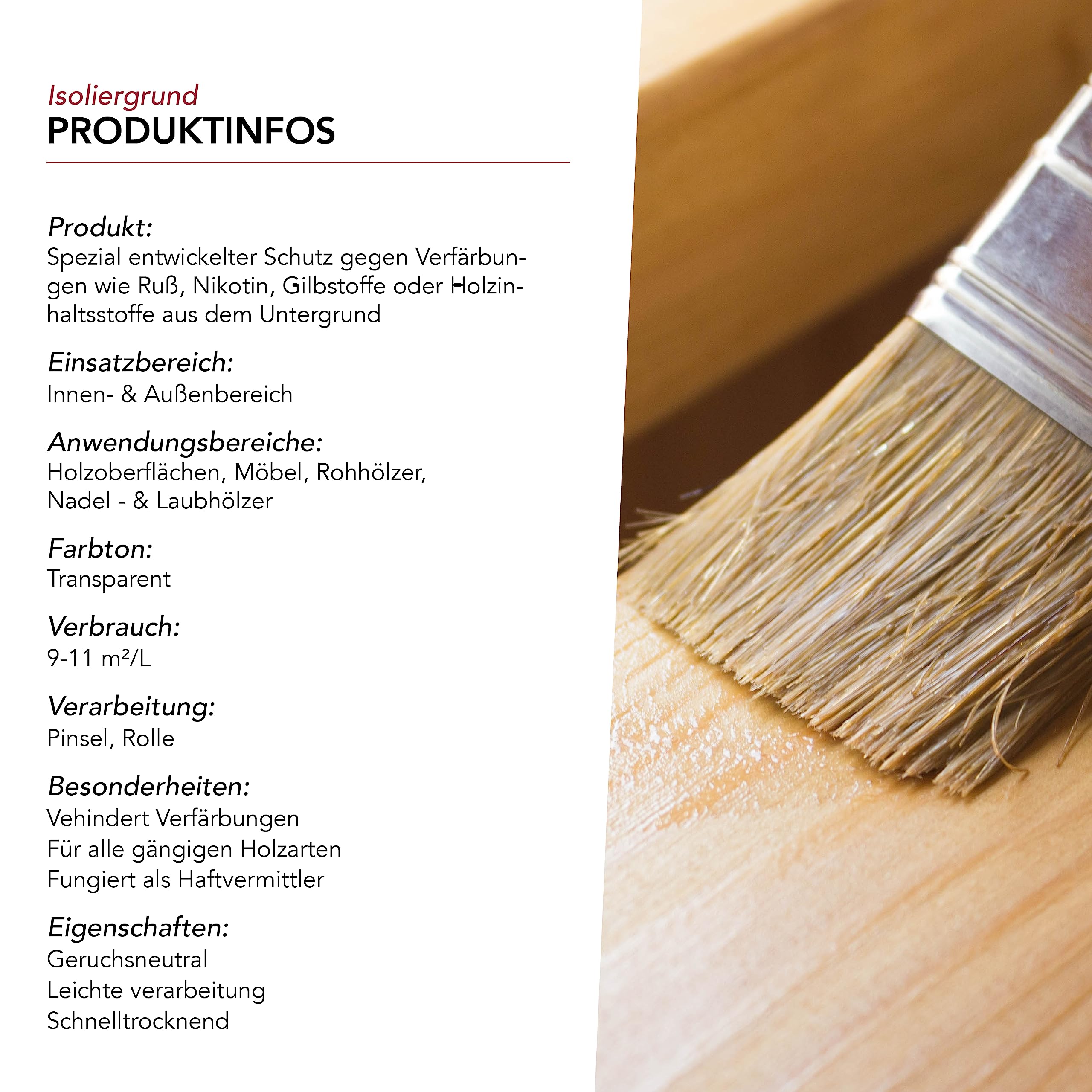 Isoliergrund Sperrgrund für Holz 2,5L (Transparent) | Grundierung und Sperrgrund gegen durchschlagende Holzinhaltsstoffe wie Harz, Äste und Gerbsäure – vor dem Lackieren