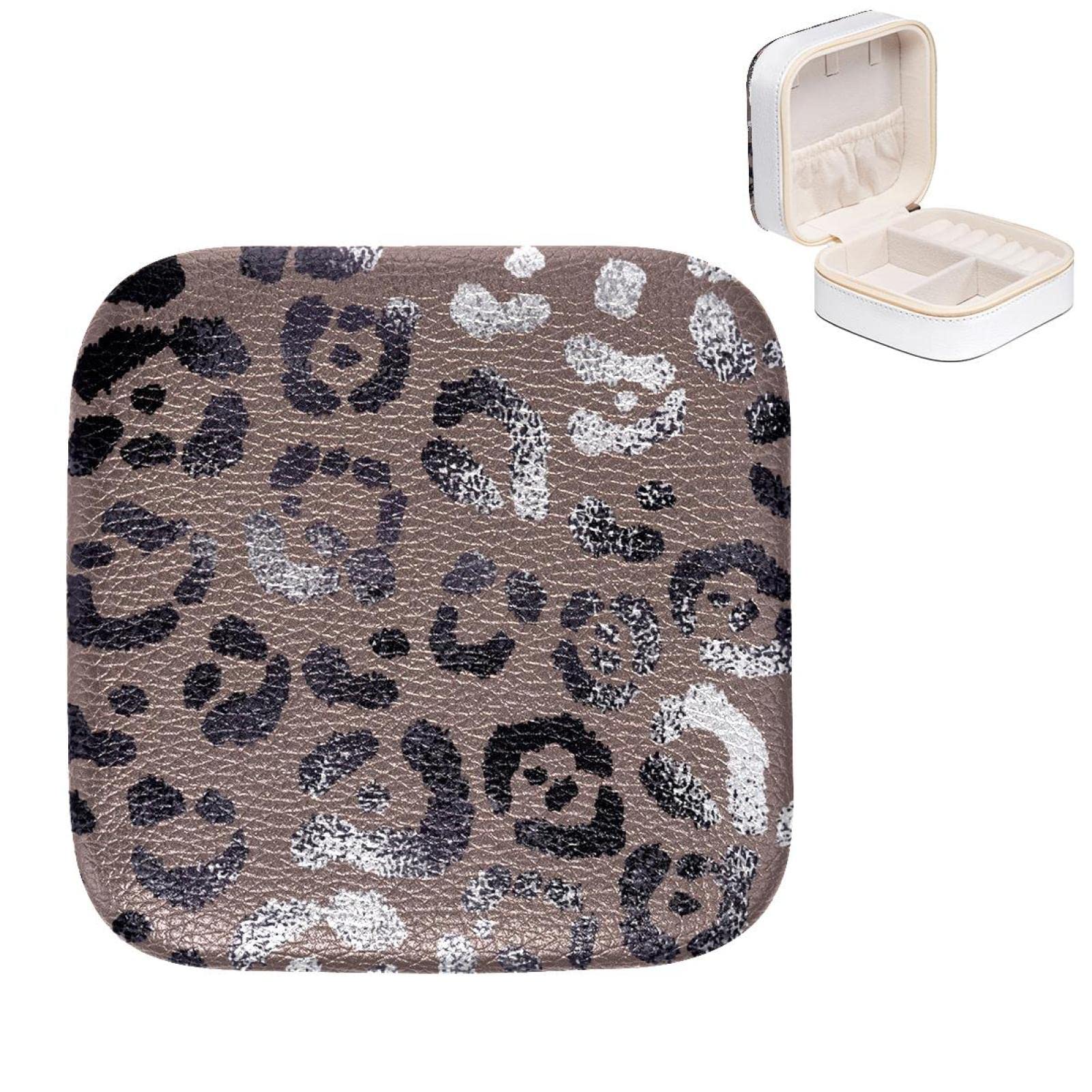Boîte à bijoux femme compacte motif peau d'animal pour bagues et boucles d'oreilles 10.5x5.8x10.5 cm