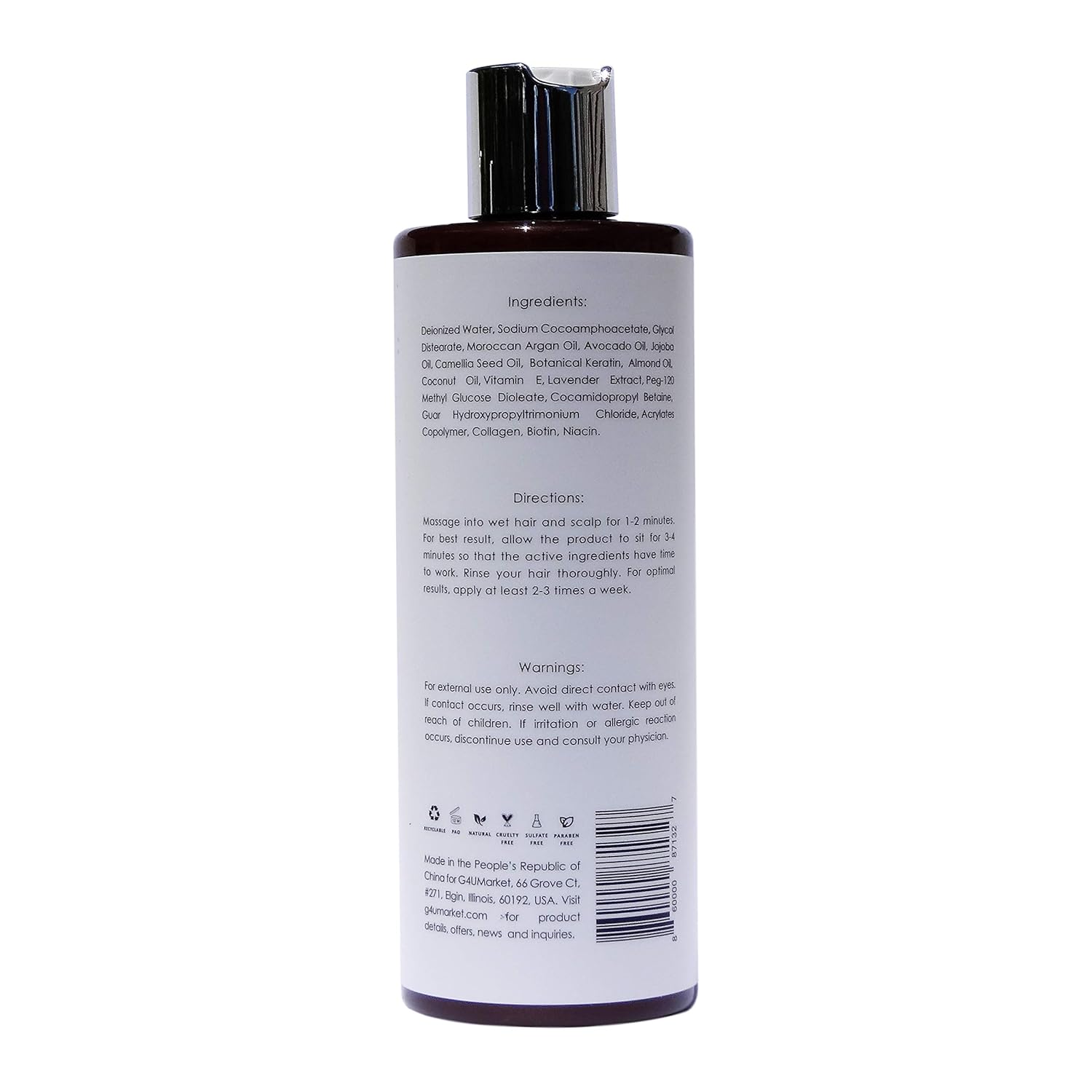 G4U Sulfate Free Shampoo with Argan Oil for Women and Men, All Hair Types, Dry, Damaged, Frizzy and Color Treated Hair. Natural Volumizing Moisturizing. For Home, Salons and Spas.12 Fl Oz