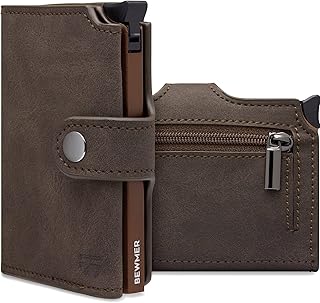 BEWMER 2 Credit Card Holder Shielded | Slim Wallet for Men and Women with Rfid Protection Anti-Clone | Holder & Money with Coin Purse,Brown Moro Head