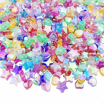 Jmassyang 600 PCS Acrylic Beads Heart Star Shape Charming Clear AB Colors Bead Assortments Colorful Flat Bead-in-Bead Loose Spacer for DIY Necklace Bracelet Jewelry Craft Making, Multicolor