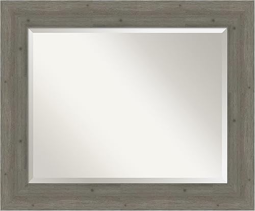 Miniatura 1 de Amanti Art Espejo de baño de madera, espejo de pared gris para usar como espejo de tocador de baño sobre el fregadero (29 x 35 pulgadas), espejo
