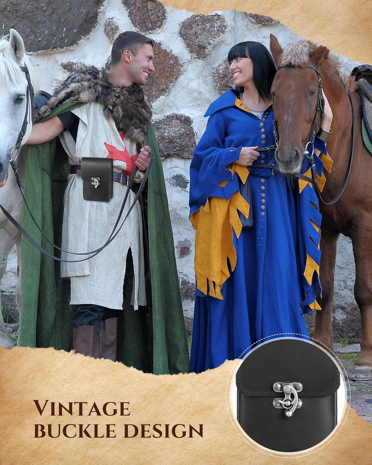 Silkfly Medieval Vintage Belt Pouch Leather Waist Bag Renaissance Accessories Steampunk Waist Fanny Pack for Casual Hiking (Black, 5.98 x 3.98 x 1.5 Inch) - Image 6