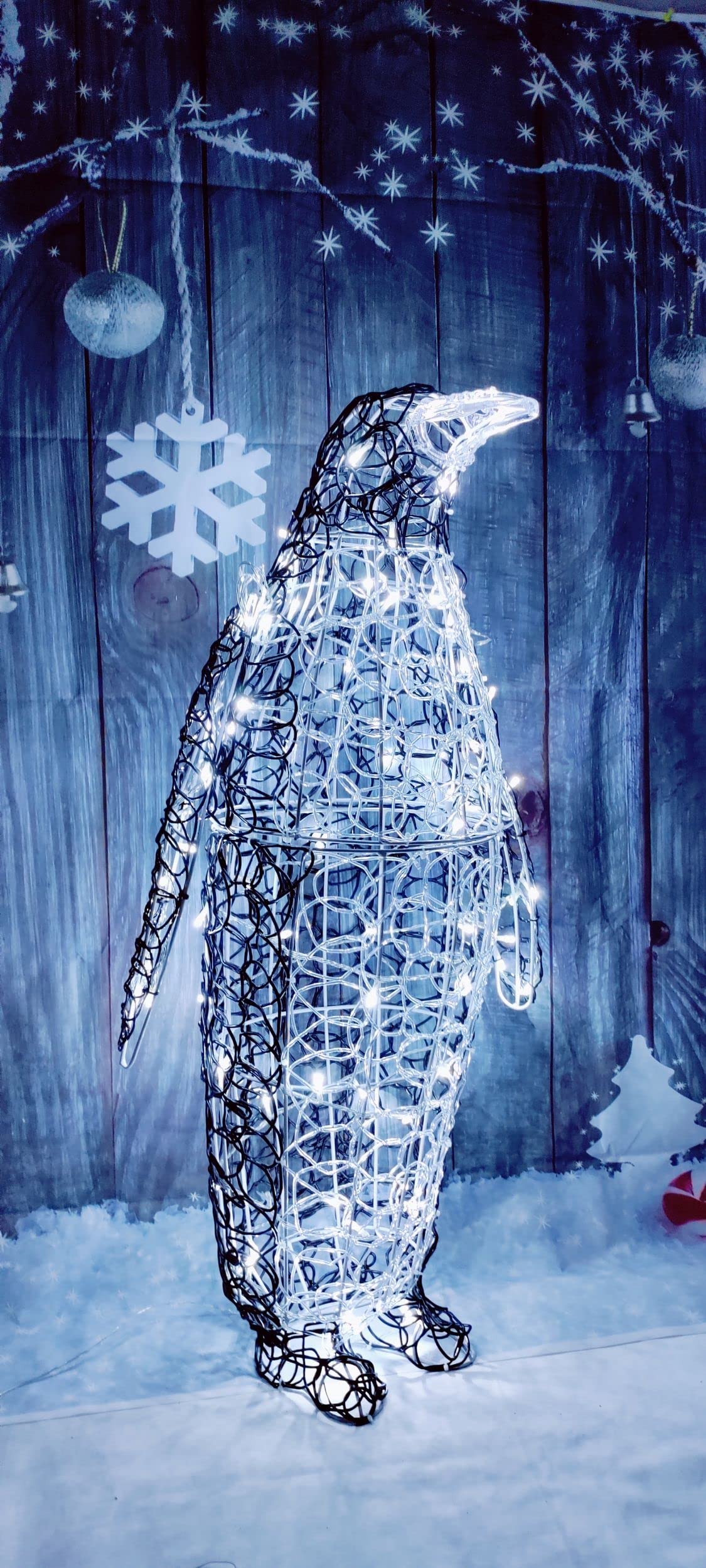 Premier White Soft Acrylic Led Christmas Penguin Led Light Up Festive Garden Figure 90Cm