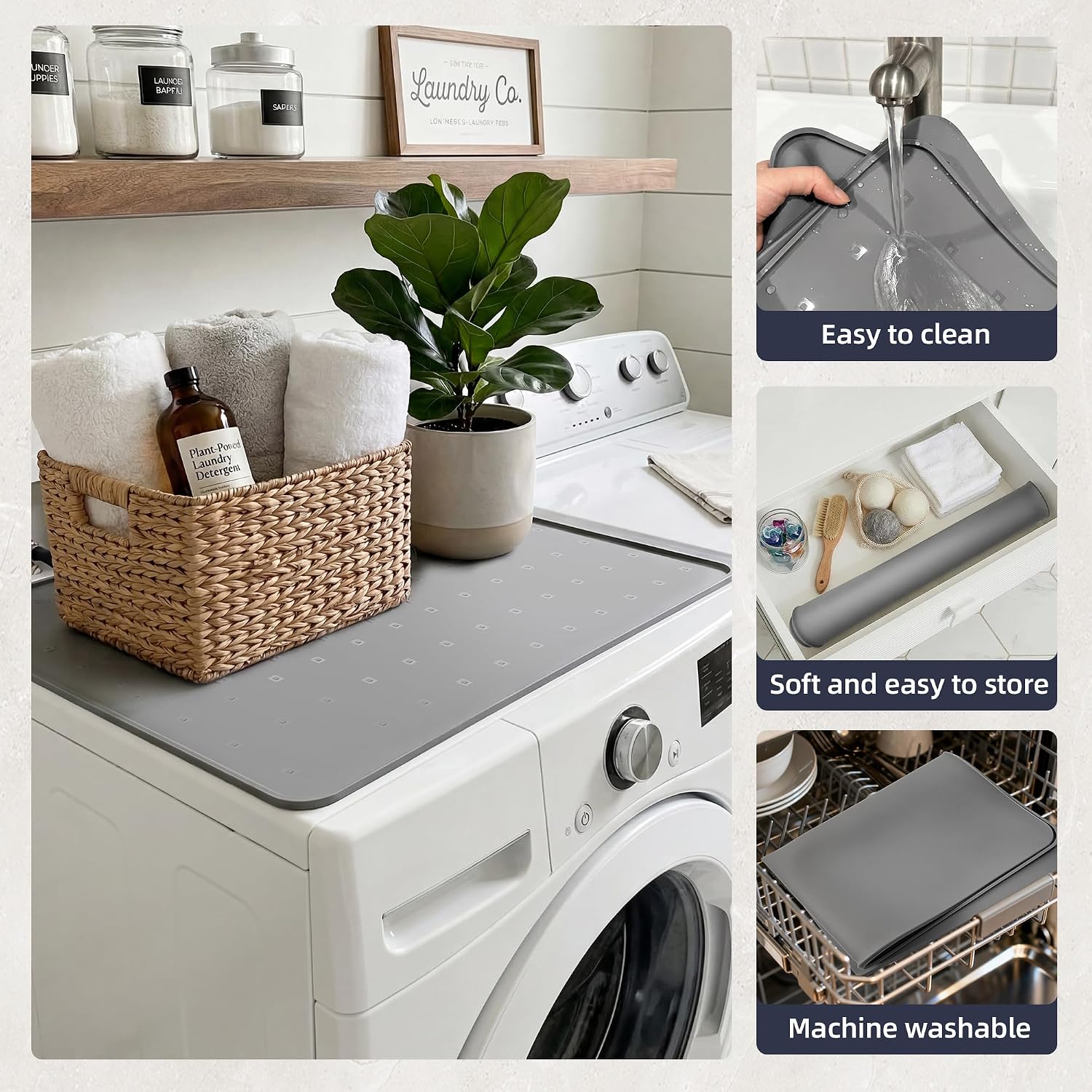 ZJWZLG Washer Dryer Top Protector Mat, 26"x18" 1Pcs Grey,Non-Slip, Waterproof & Heat-Resistant Silicone Pad with Raised Edge — Laundry Countertop & Kitchen. image 5