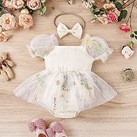 Vista 2 de IDOPIP Conjunto de 2 piezas para bebé recién nacido, con diadema, bordado de flores, tutú, princesa, fiesta de cumpleaños, conjunto de ropa