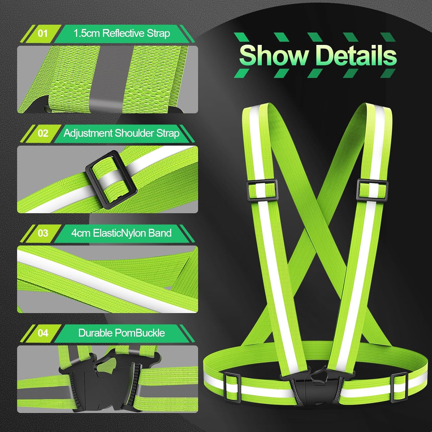 2 Packs Reflective Vest Running Gear, High Visibility Reflective Running Gear Adjustable Elastic Safety Vest for Night Jogging, Biking, Walking or Dog Walking, Running Vest for Men Women Children