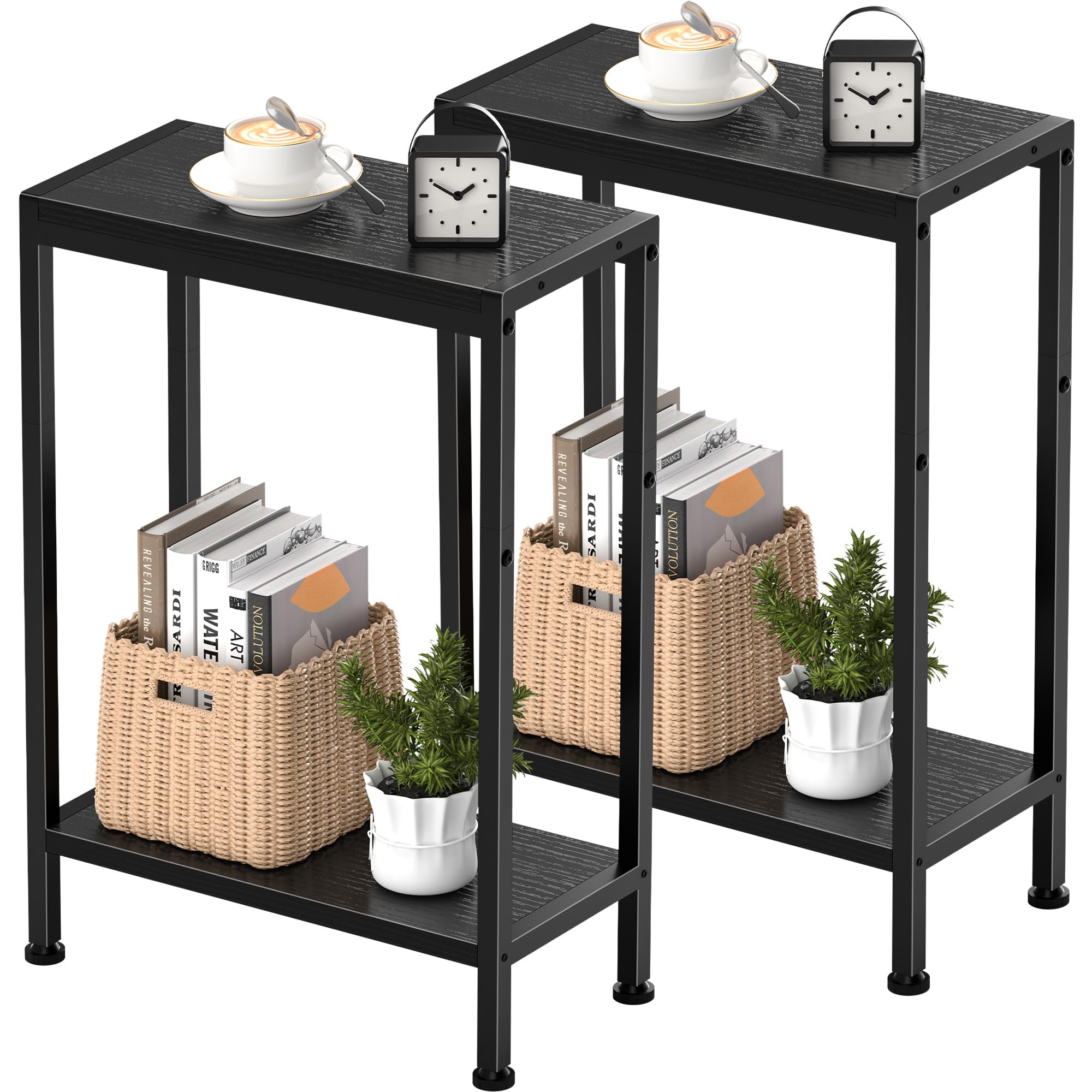 Vantimo Schmaler Beistelltisch, Nachttisch, 2er Set, 2 Ablag