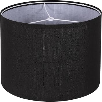 Black Drum Lampshade, Lamp Shade for Table Lamps Floor Lamp, 13" Top X 13" Bottom X 10" High Large Line Fabric Lamp Shades, Easy Assembly Replacement Lampshades