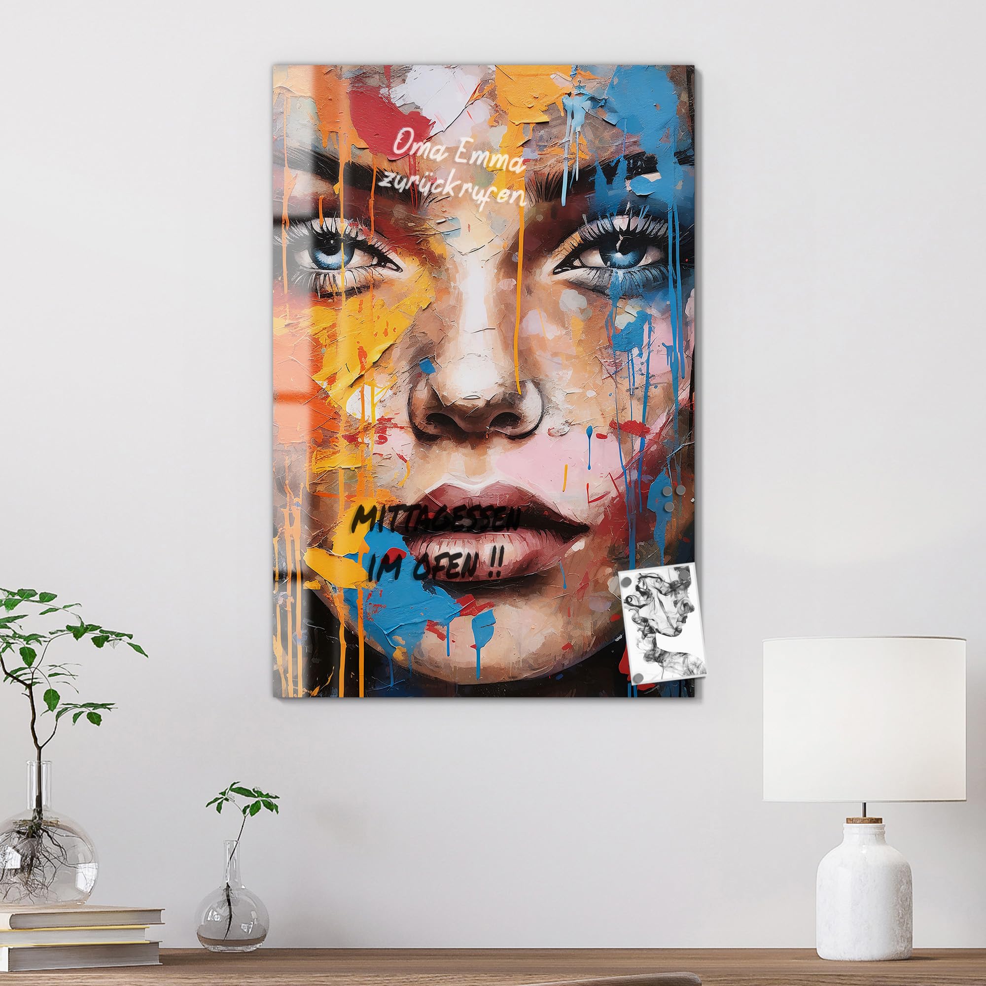 DEQOART Pizarra magnética de cristal, 60 x 90 cm, diseño "vibrante visibilidad", pizarra magnética de cristal, incluye imanes, bolígrafo y paño para cocina y oficina, pizarra magnética y se puede