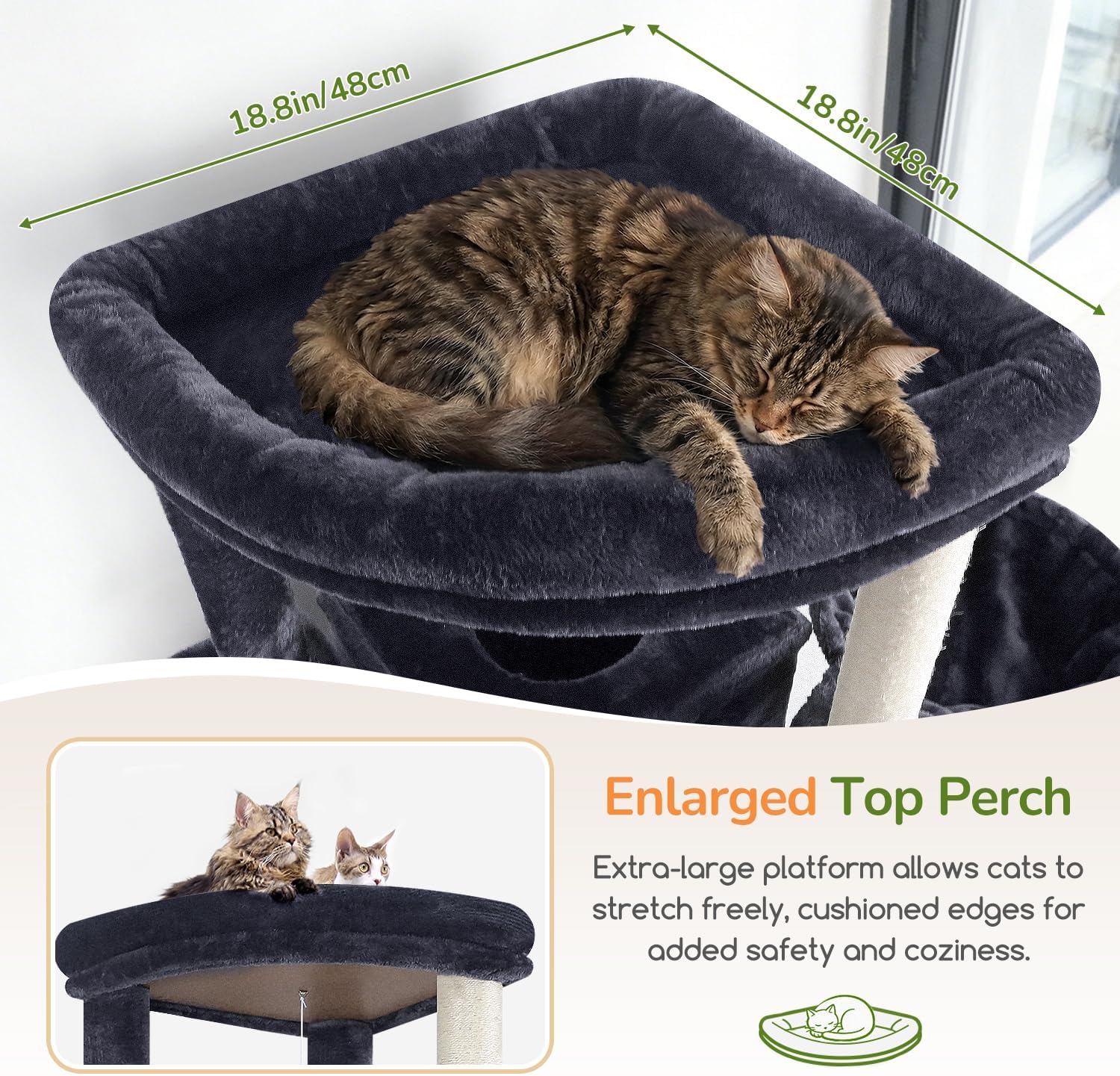 Globlazer Extra Large Cat Tree, 78 inch Sturdy Tall Cat Tree Tower for Indoor Multiple Large Adult Cats Kittens with 6 Scratching Posts, Enlarged Top Perch, 2 Padded Condos, S78G, Dark Grey