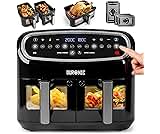 Duronic XXL Air Fryer AF34 BK 10L Digital Family Size Air Fryers Oil Free Triple Drawers 10in1 Dual Zone Extra Large AirFryer for Family Cooking with Dishwasher Safe Non-Stick Baskets Black