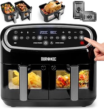 Duronic AF34 BK Dual Zone Air Fryer with Large 10L Family Drawer, 10-in-1