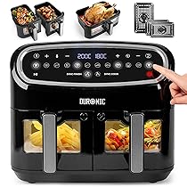 Duronic AF34 BK Friggitrice ad Aria XXL, Air Fryer 2400W, Fornetto elettrico 2 cestelli e 1 cestello grande, Friggitrice senza olio, Friggitrice ad aria calda, Cottura sincronizzata, Pollo, patate