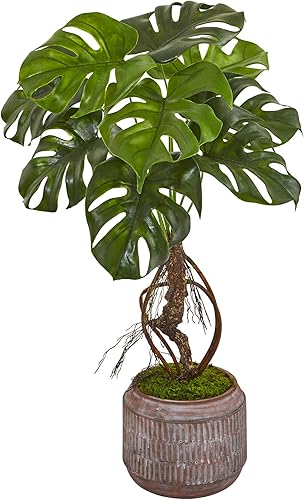 Nearly Natural Monstera - Maceta de gres artificial de seda de 26 pulgadas, color verde