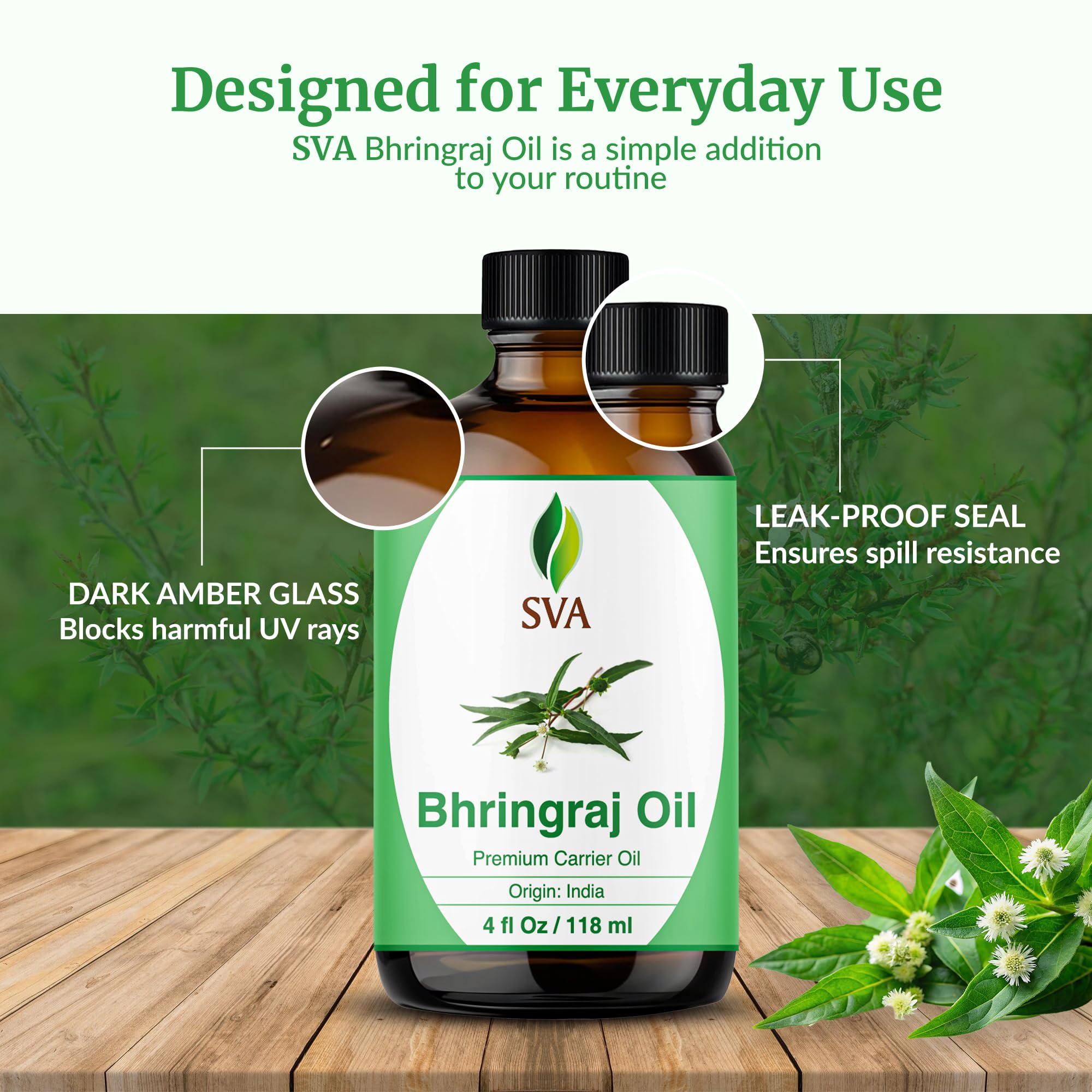SVA ORGANICS, Olio di Bhringraj, Olio di Grado Terapeutico Puro e Naturale al 100%, Ideale per il Nutrimento dei Capelli, la Crescita dei Capelli e la Cura della Pelle, 4 Fl Oz (Confezione da 1)