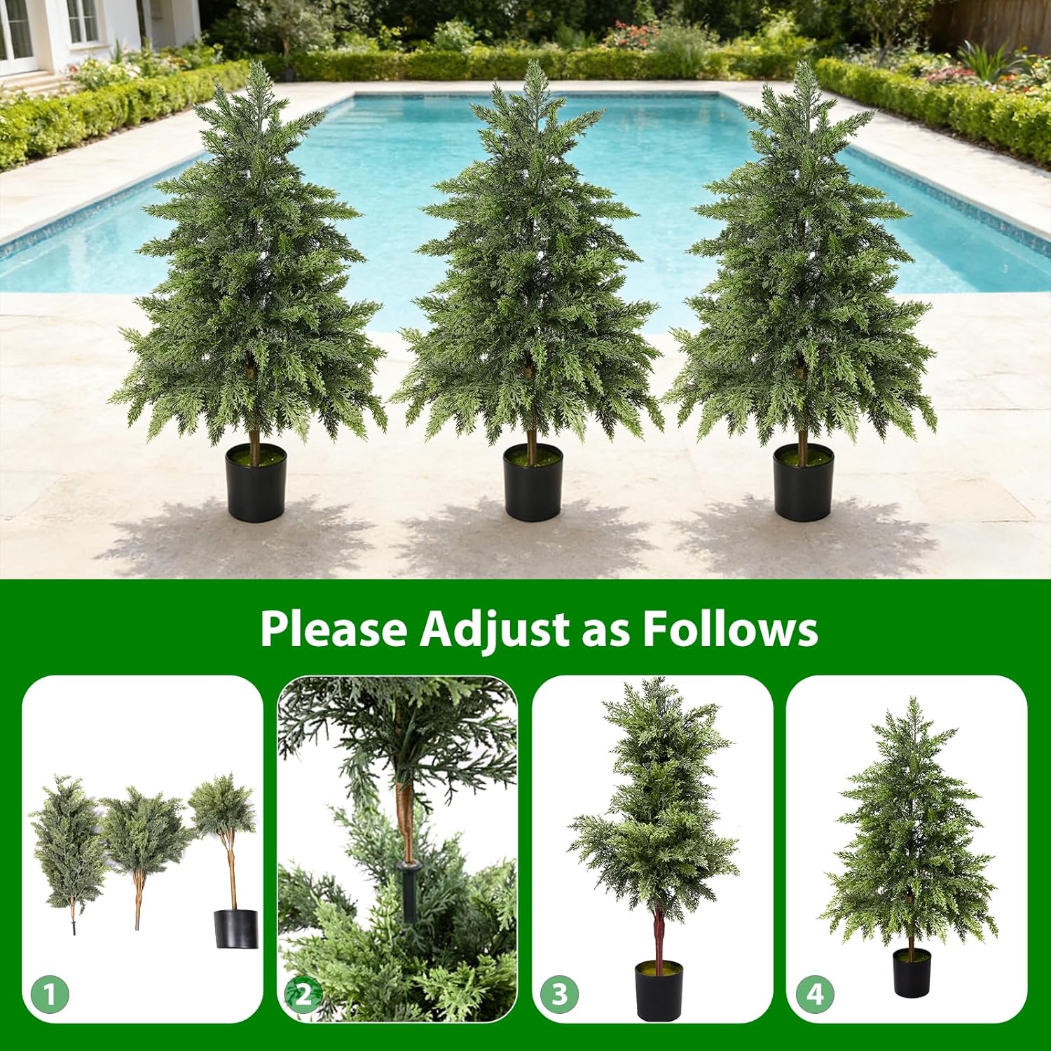 Real Touch Artificial Cedar Topiary Trees, 2 Sets of Realistic Potted UV Resistant Fake Plants for Front Porch for Outdoor & Indoor Front Porch, Garden, Patio, and Farmhouse Decor (3FT)