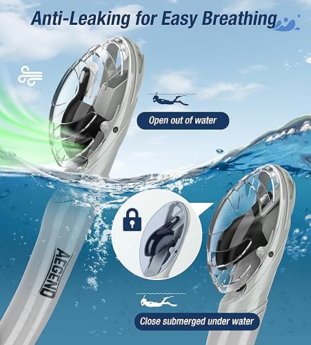 Miniatura 16 de Aegend Esnórquel seco, máscara de buceo fácil de respirar, esnórquel para esnórquel, buceo, buceo, apnea, natación, con válvula seca superior