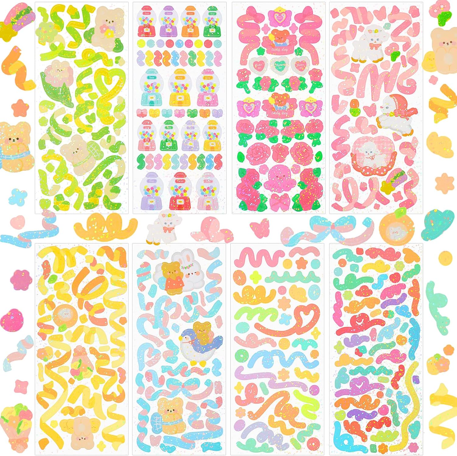 8 Sheets Colorful Stickers Self-Adhesive Stickers DIY Scrapbooking Stickers Decorative Craft Stickers for Arts Greeting Cards Scrap Books Home Decoration (Bear Style)